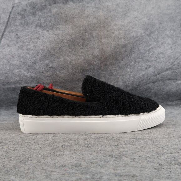 Steven Shoes Womens 6 Sneakers Casual Slip On Skimmer Faux Fur Black Fashion NY - Picture 2 of 16